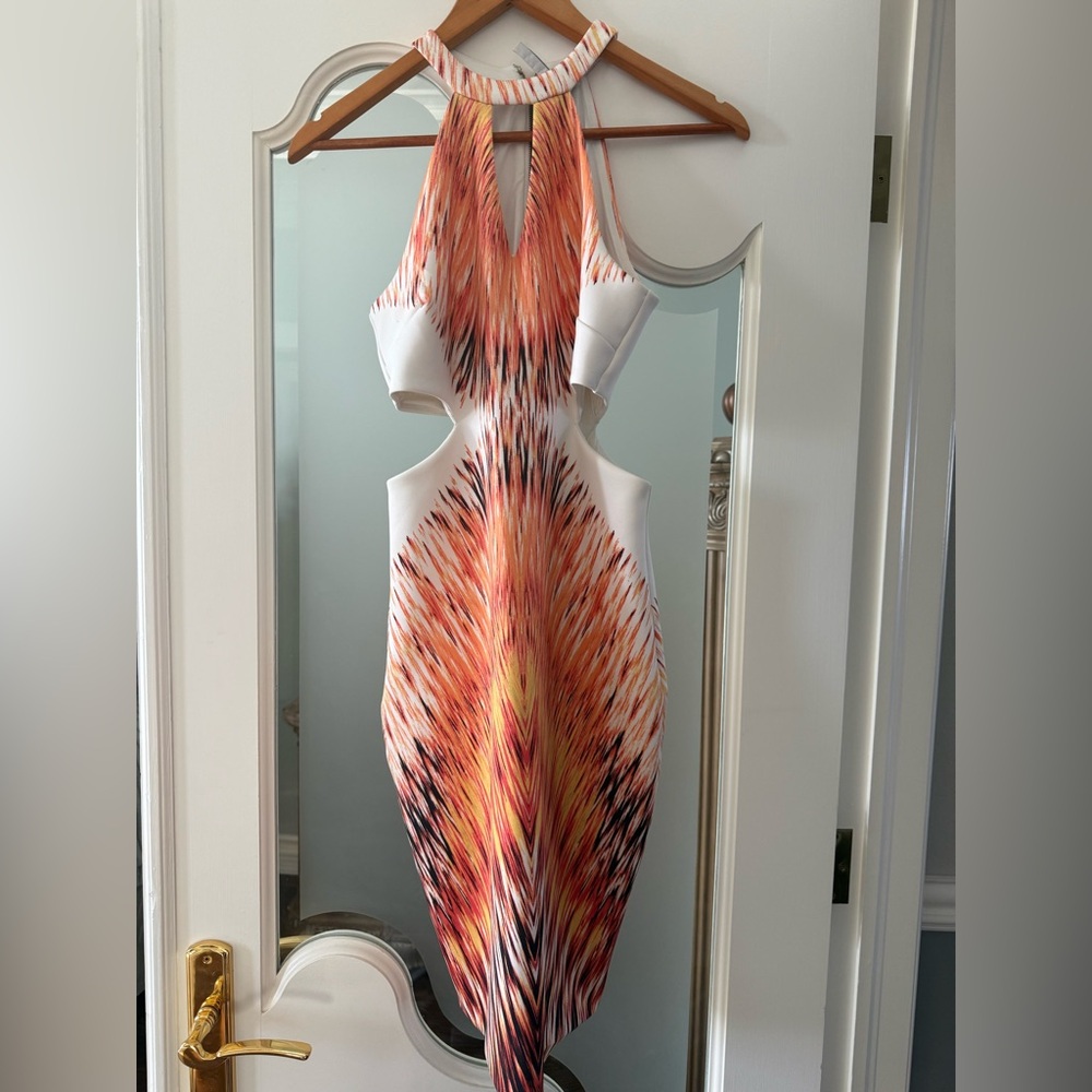 Guess Vibrant Backless Dress in Orange and White